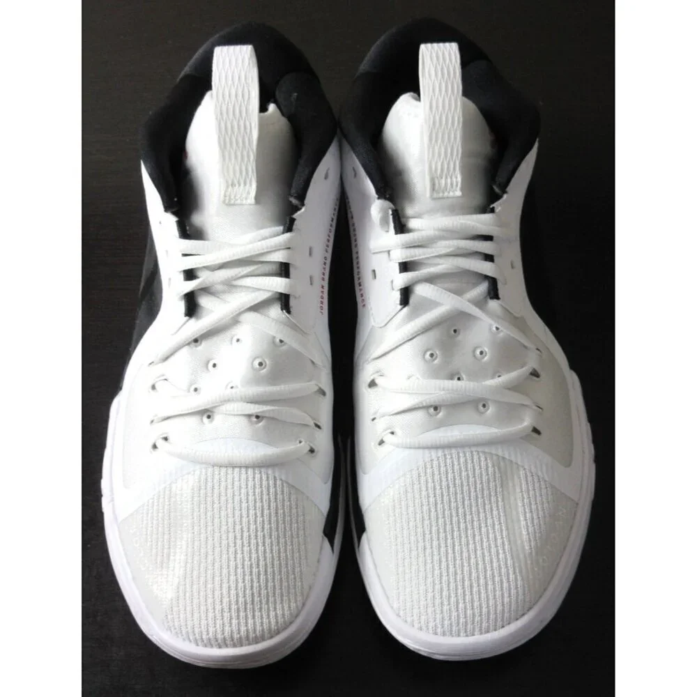 Jordan White and Black Low-Top Athletic Sneakers with Red Logo